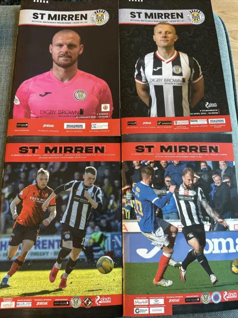 St Mirren Programmes 2022/2023 V Rangers, Dundee Utd, Dundee & Killie SALE PRICE