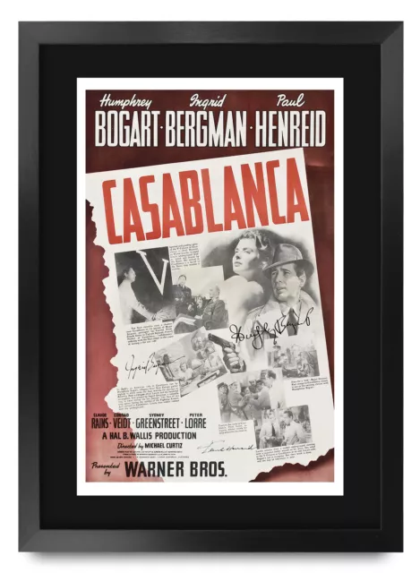 Casablanca A3 gerahmt Humphrey Bogart, Ingrid Bergman Poster signiert Filmfans