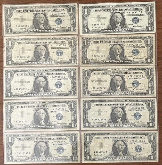 1957 $1 *STAR NOTE* Silver Certificate Blue Seal Lot Of (10)