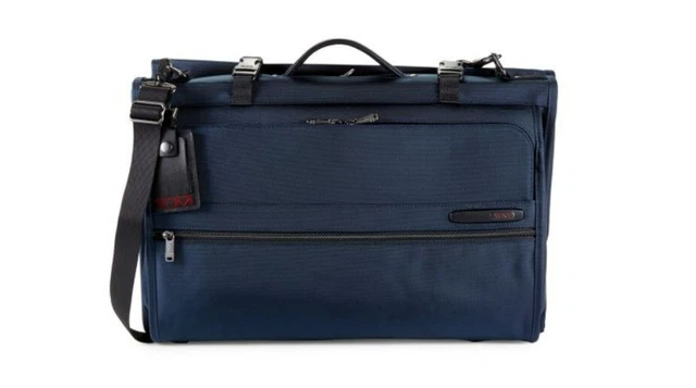 TUMI Garment Bag Tri Fold Carry On Ballistic Nylon Grey Blue Shoulder Strap
