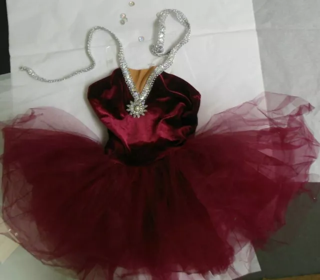 Ballet COSTUME VELVET DANCE BALLET Small CHILD attached tutu Wine hologram braid 3