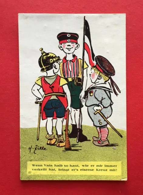 Patriotika Künstler AK von HEINRICH ZILLE um 1915 Kinder als Soldaten  ( 53305