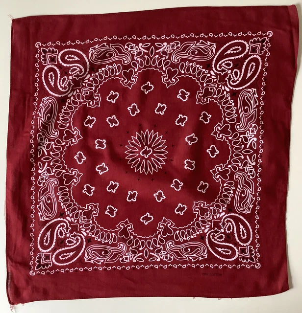 Sciarpa bandana 26 A rosso scuro design paisley 21 pollici quadrata vintage 100% cotone