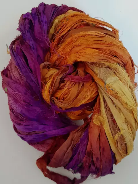 RECYCLED SARI SILK ribbon, over 10 yards, various colours