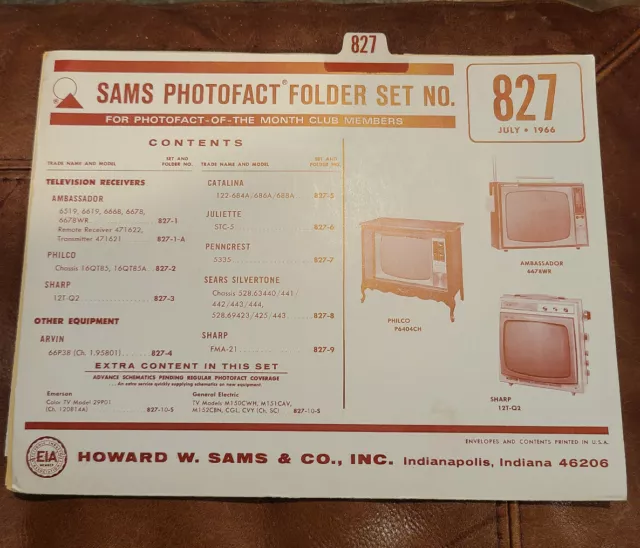 Sams Photofact Folder Set No 827 July 1966 Technical Schematics