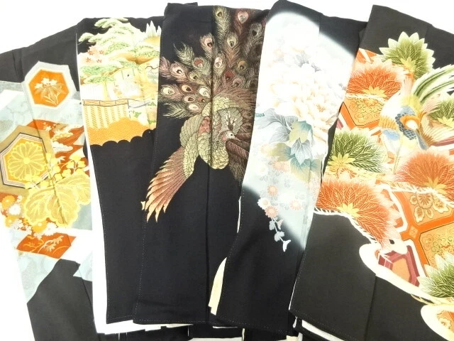 35992# Japanese Kimono / Antique Tomesode / Set Of 5
