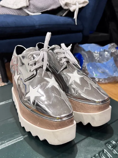 Stella Mccartney Silver Elyse Crystal Star Platform Shoes Size EU 37