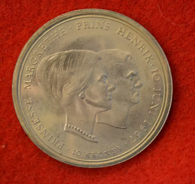 Denmark 10 Kroner 1967-BU silver-Royal Wedding-#8045