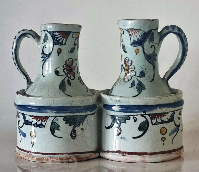 ROUEN ANCIEN HUILIER VINAIGRIER en FAÏENCE POLYCHROME avec SUPPORT XVIIIème