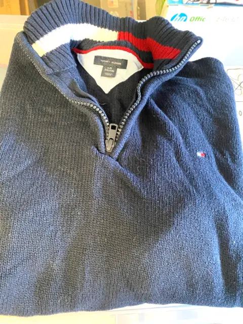 Tommy Hilfiger Size L(16-18) Boys Navy Cotton 1/4 Zip Pullover Sweater *MINT