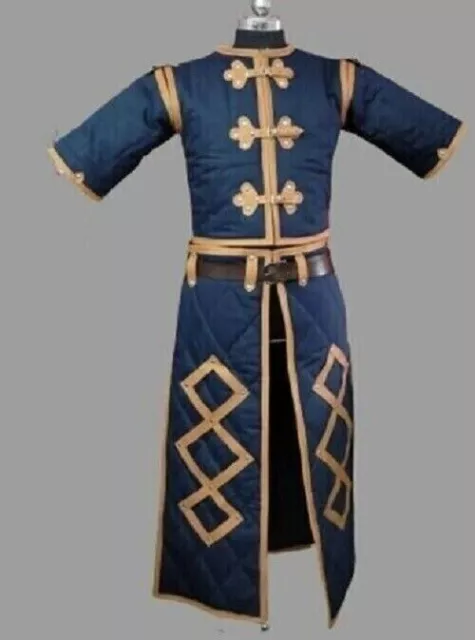 Costume de Gambeson médiéval avec garniture en cuir noir, Style fantaisie,...