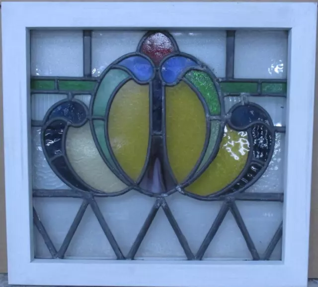 OLD ENGLISH LEADED STAINED GLASS WINDOW Gorgeous Abstract 19" x 17.5"
