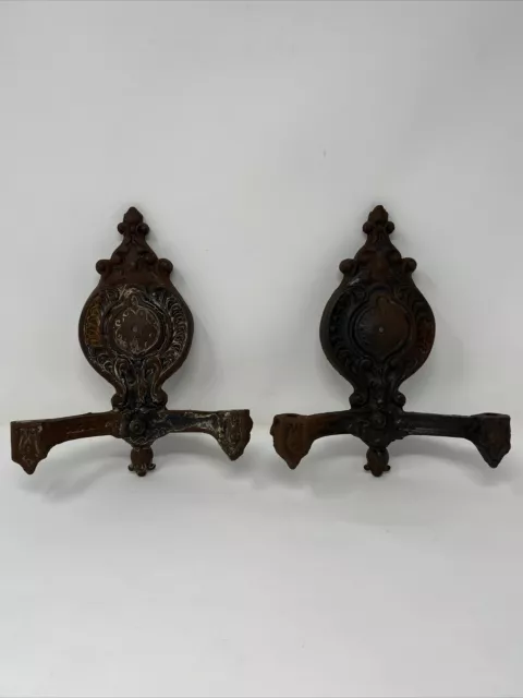 Pair Art Deco Cast Iron Ornate Double Arm Wall Sconces for Repair