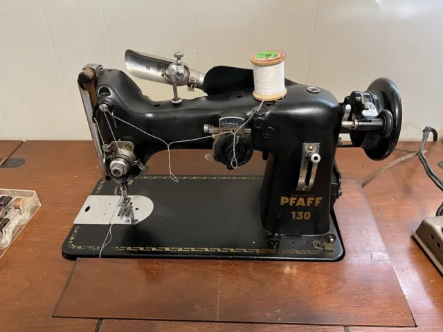 Pfaff 130 vintage sewing machine with original mahogany cabinet