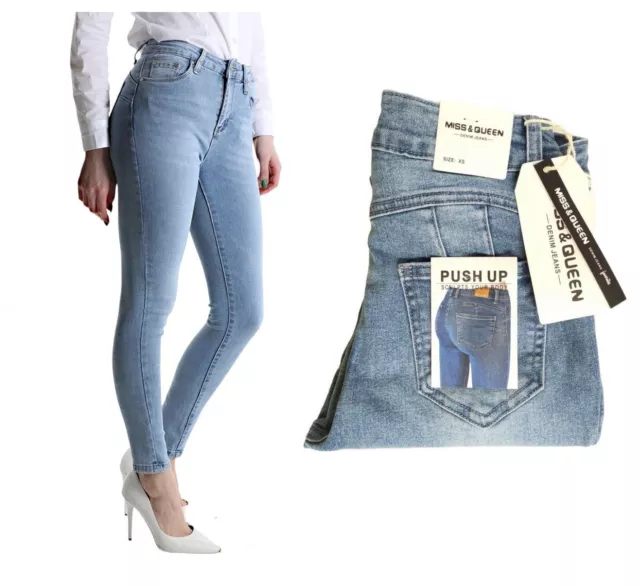 Nuovo Mis Jeans donna denim chiaro pantaloni push up elasticizzati skinny estivo