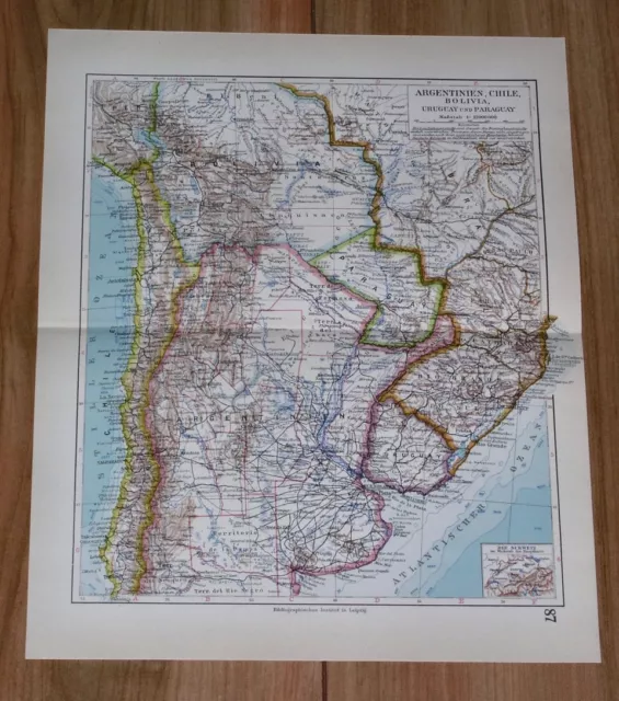 1928 Original Vintage Map Of Argentina Buenos Aires Chile Brazil South America