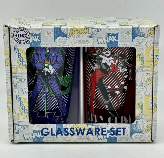 DC Comics HARLEY QUINN & JOKER Pint Glasses 2-Pk NEW IN BOX SHIPS FAST L@@K