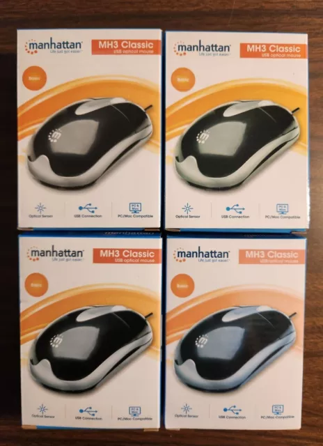 Manhattan MH3 Classic USB, 1000dpi Optical Desktop Mouse 177016 (4-PACK)