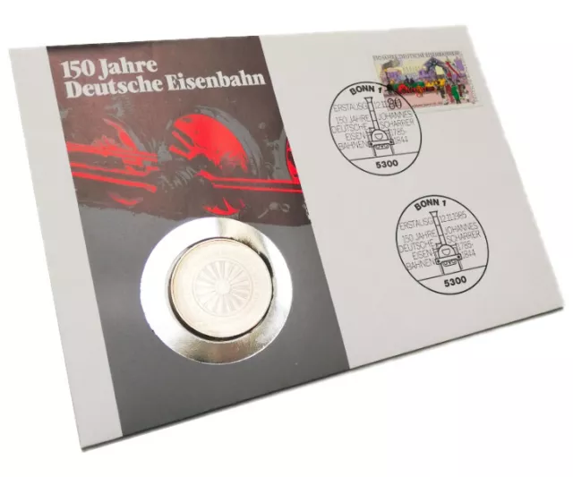 ❖ NUMISBRIEF 150 Jahre Deutsche Eisenbahn 5 DM Münze 1985 ERSTAUSG Worbes B-0077