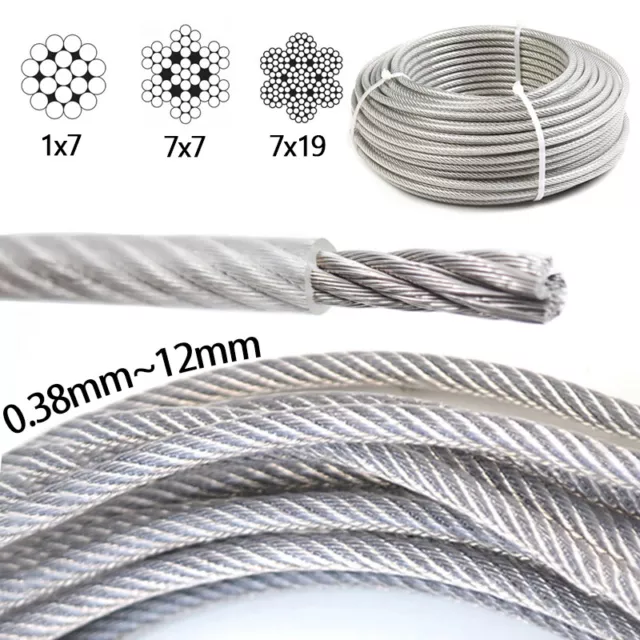 304 Stainless Steel Wire Rope Cable Rigging PVC Clear Plastic Coated 0.38mm~12mm