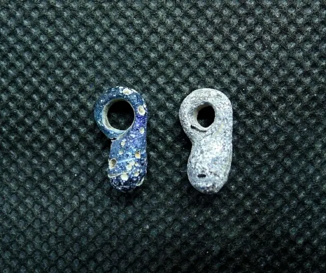 Lot 2 Perles Verre Ancien Romain Ancient Excavated Roman Glass Bead Pendants