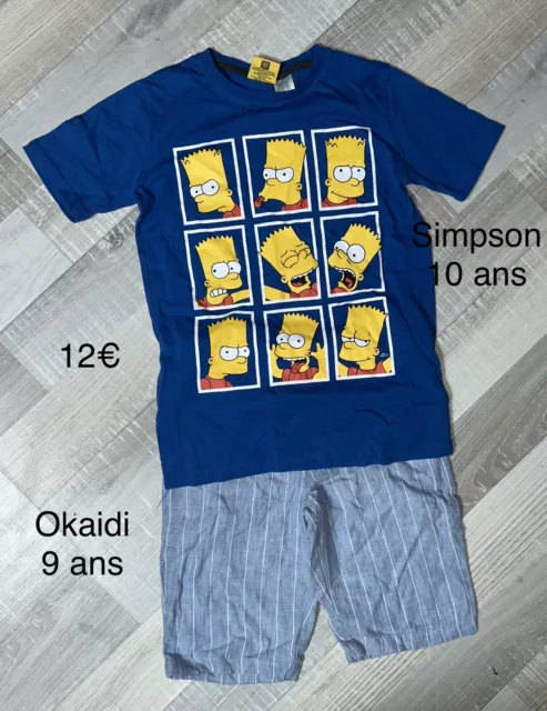 Simpson okaidi 10 ans GARÇON: t shirt + short rayé bleu TBE