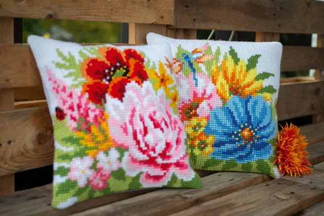 Vervaco ~ Cushion Cross Stitch Kit ~ Colourful Spring Flowers 2