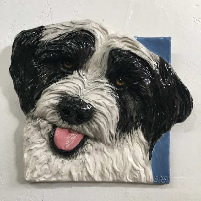 Tibetan Terrier Dog Ceramic Tile Handmade 3d Pet Portrait Sondra Alexander Art