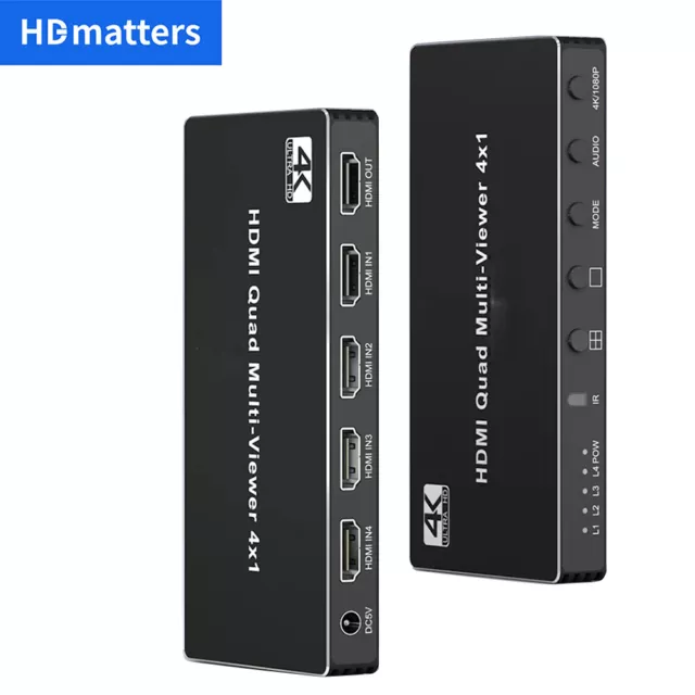 4K HDMI Multiviewer 4X1 HDMI Quad Screen Multi-Viewer 4 in 1 Seamless Switcher