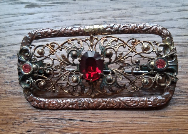 Broche vntage, broche rétro avec strass rouges, crstaux