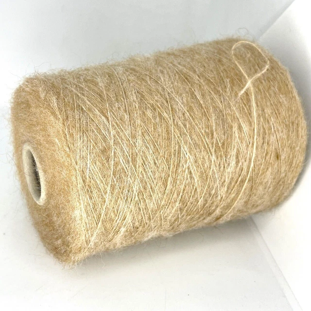 Fil à Tricoter Moelleux Sur Cône - 885 Gr, Couleur Marron/écru Duveteux, Mélange Laine/acrylique, Neuf