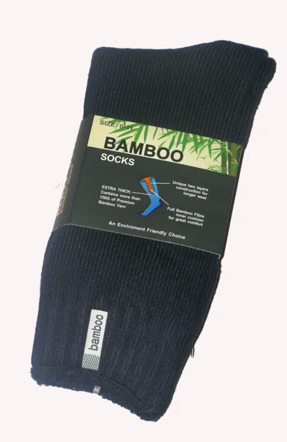 6 Prs Mens Sz 6-11 Navy 92% Bamboo Cushion Foot Extra Thick Work/Hiking Socks
