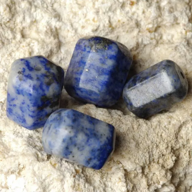 Lot of 4 (FOUR) Natural Blue LAPIS LAZULI Mixed Size Hexagon Drilled BEADS