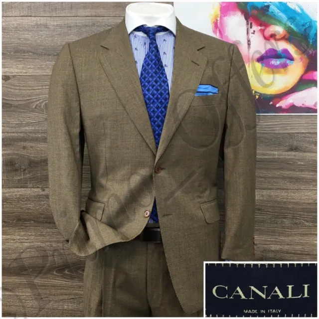 Canali Mens Suit 2 Piece Set Size 42R Jacket Blazer Pants Wool Two Button Brown