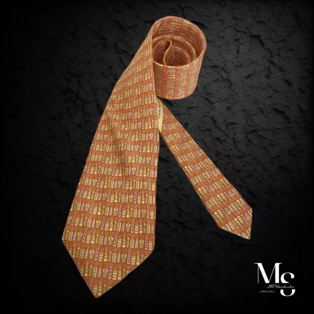 Corbata de seda de lujo SALVATORE FERRAGAMO edificio naranja hecha en Italia con: 3,25" nueva sin etiquetas