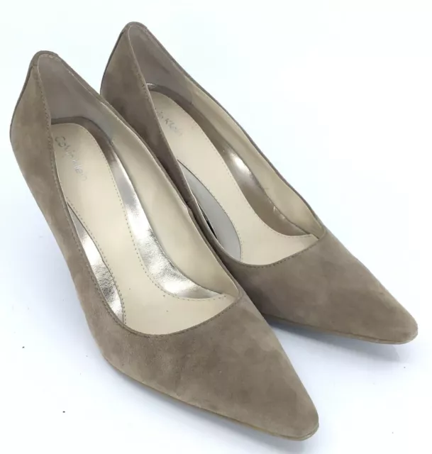 Calvin Klein Dolly Pump Women's 7.5 M Beige Suede Pointed Toe Slip On High Heels