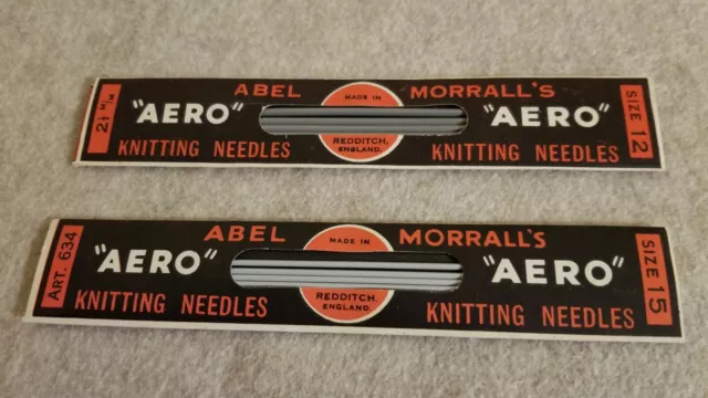 RARE 2 Abel Morrall's AERO Double Pointed Knitting Needles 12 & 15 VTG U.K. NIP