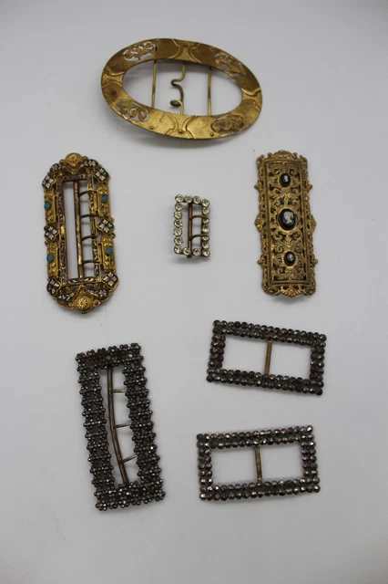 Lot de 7 Boucles de Ceinture – Laiton, Pointes d’Acier, Métal XIXème