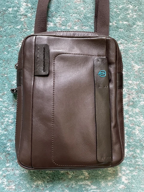 Piquadro Men's Leather Crossbody Bag with Zip Phone Pocket Brown Italy Pre Owned