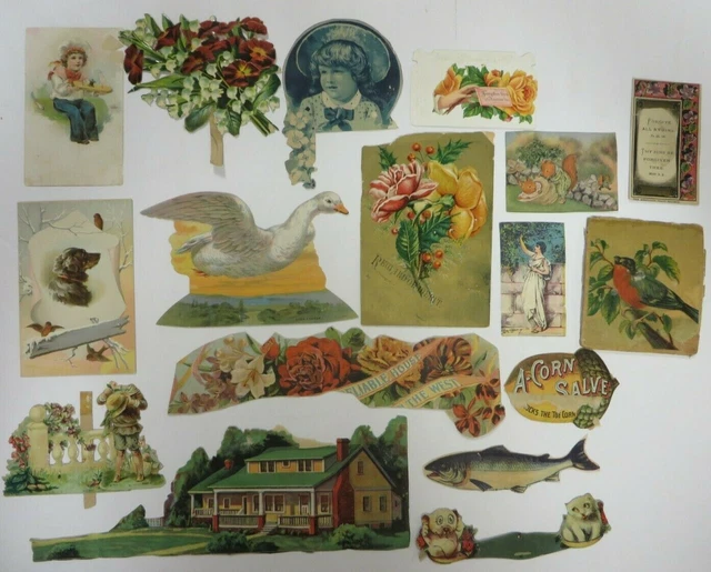 Vintage Lot Victorian Die Cut Scraps Embossed Paper Scrap Antique Flowers House