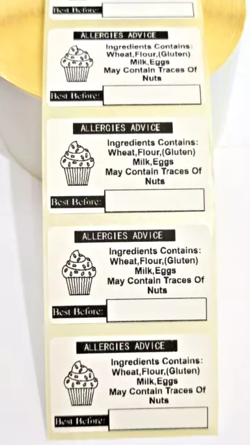 200 cake/cupcake food  allergy labels  allergen warning stickers best before box