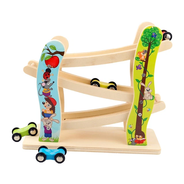WOODEN CAR RAMP Racer Toy Development Toys Inertia Car Toy Montessori ...