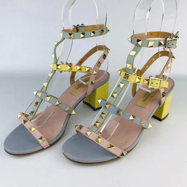 VALENTINO GARAVANI Rock Studs Leather Ankle strap Sandal 35 Multicolor Auth Used