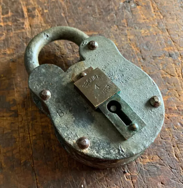 Vintage Secure 4 Lever Padlock. 4" Galvinised Steel & Brass B.24 Made in England