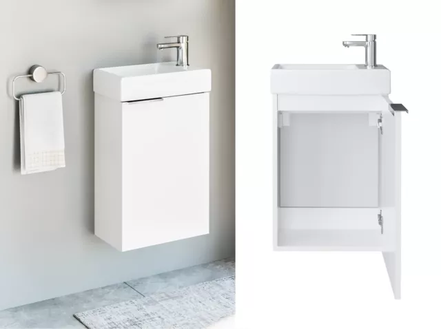 Bathroom Vanity Unit with Basin 400 Cloakroom Sink Wall Cabinet White Gloss Avir 2