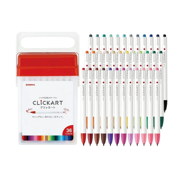 Marcadores a base de agua Zebra WYSS22-36C-N Clickart, 36 colores, estuche incluido