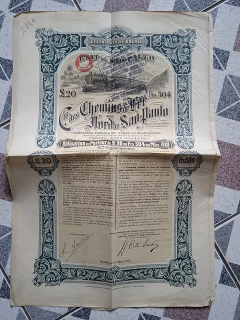 Titre/Obligation Cie Des Chemins De Fer  Du Nord De Sao-Paulo 1911