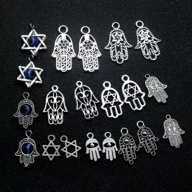 40 Assorted Tibet Silver Kabbalah EVIL EYE Hamsa Hand "Star of David" Pendants