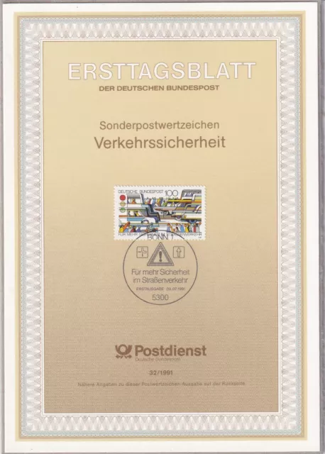 Ersttagsblatt ETB 32/1991 - "Verkehrssicherheit - Straßenverkehr" - Stempel Bonn