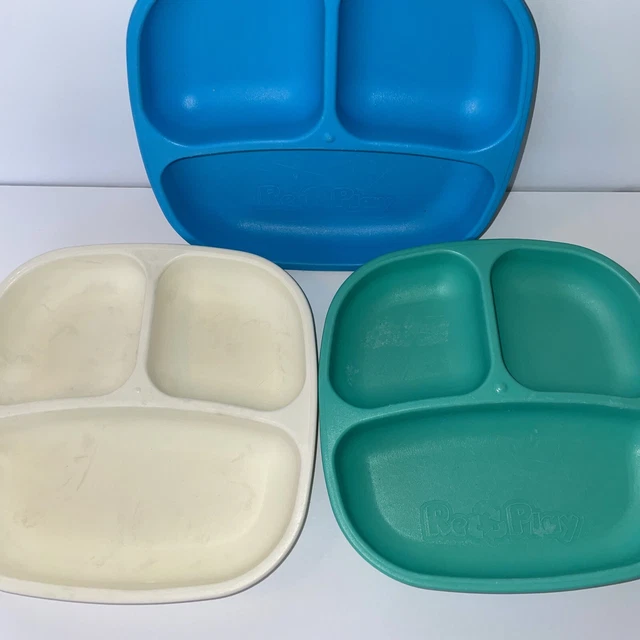 Lote de 3 placas profundas divididas para niños pequeños bebé BPA LIBRE de materiales reciclados